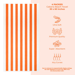 American Soft Linen, Premium Cotton 4 Pack Beach Towels, 30" x 60" Cabana Striped Pool Towels