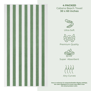 American Soft Linen, Premium Cotton 4 Pack Beach Towels, 30" x 60" Cabana Striped Pool Towels