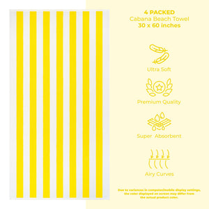 American Soft Linen, Premium Cotton 4 Pack Beach Towels, 30" x 60" Cabana Striped Pool Towels