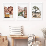 3 Piece Arizona Travel Wall Art. Joshua Tree, Bus, Waterfall