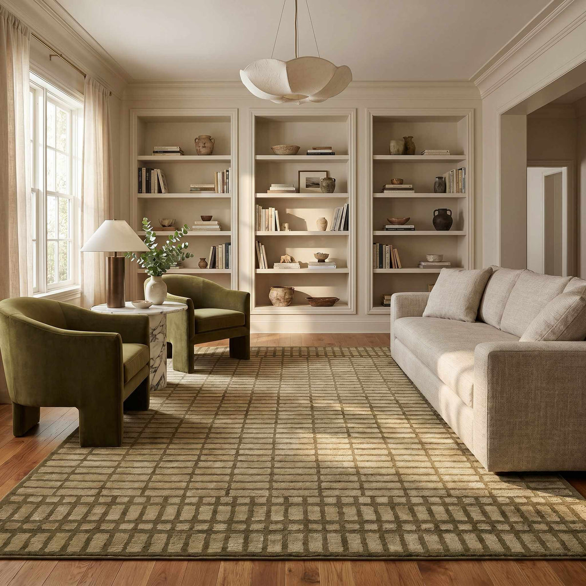 Gareth Olive Grid Area Rug
