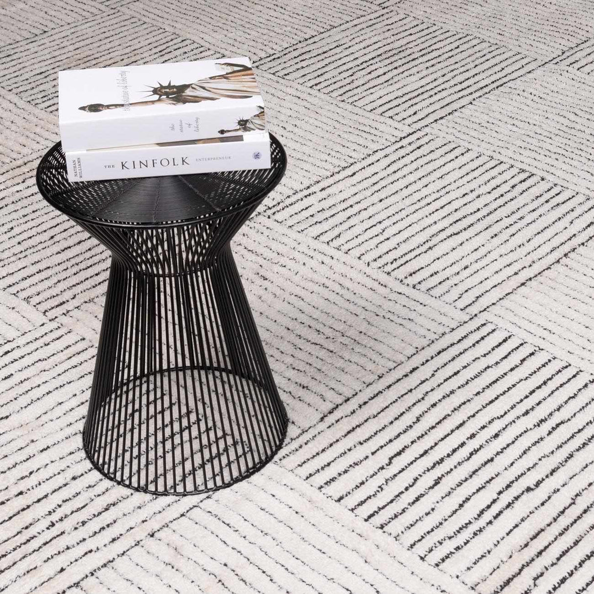 Modern Scandi High Pile Ivory/Black Architect I Area Rug
