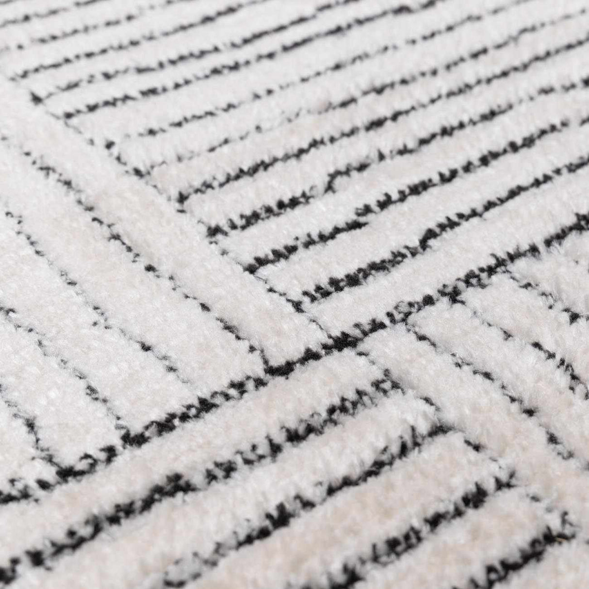 Modern Scandi High Pile Ivory/Black Architect I Area Rug