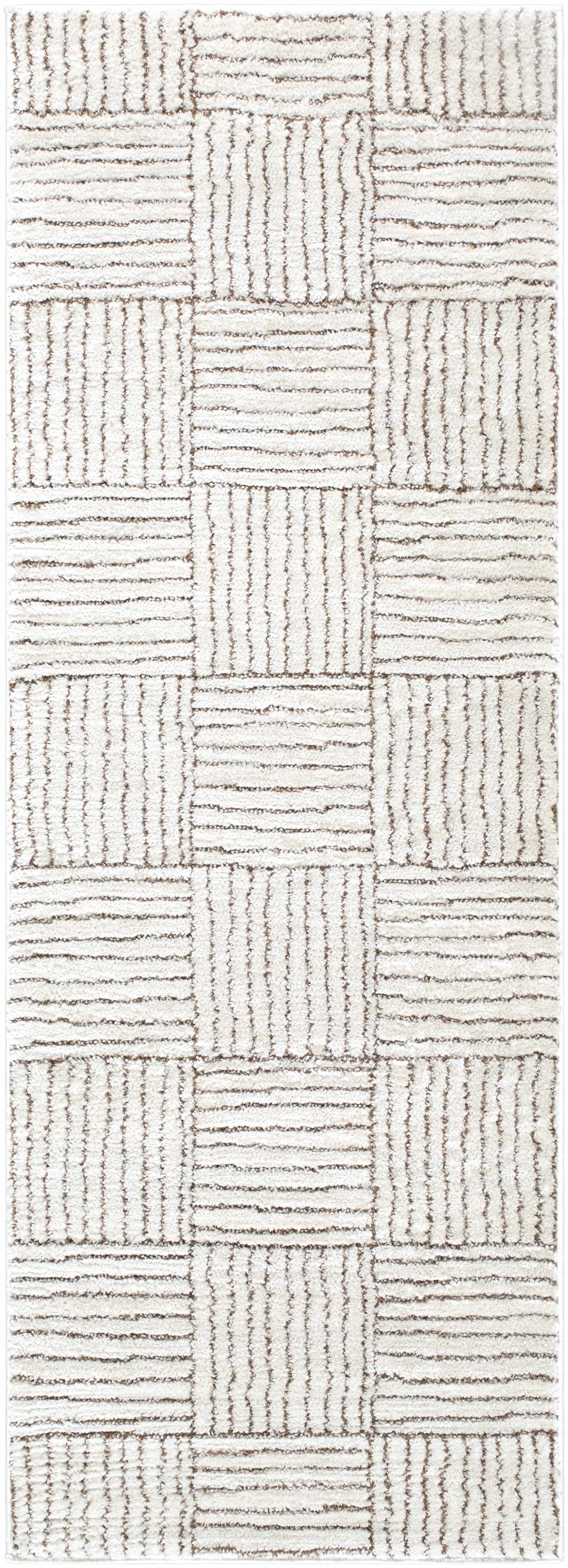 Modern Scandi High Pile Ivory/Dark Brown Architect II Area Rug