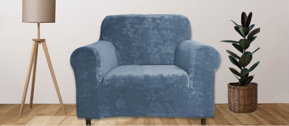 Floral Pattern Velvet Stretch Slipcover - Comes in 3 Sizes & 4 Colors!