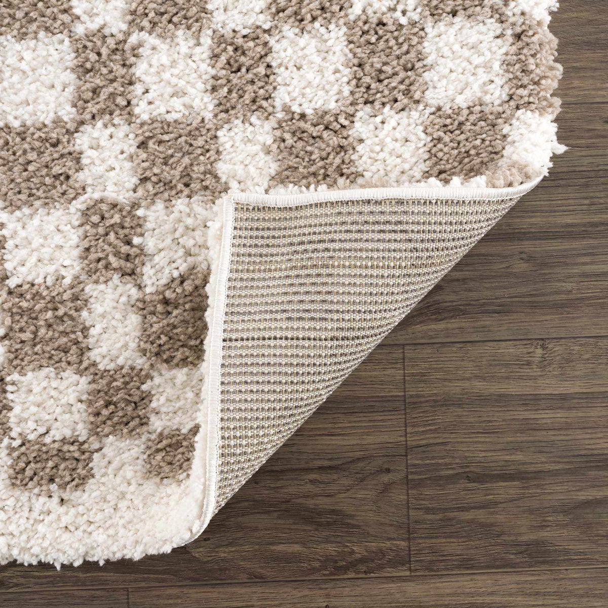 Boutique Rugs Kieu Taupe Checkered Shag Rug - view 6