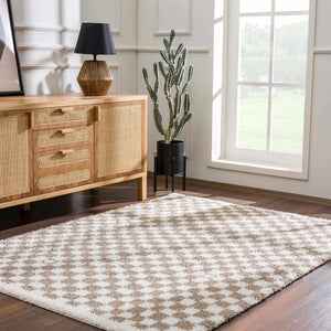 Boutique Rugs Kieu Taupe Checkered Shag Rug - view 13