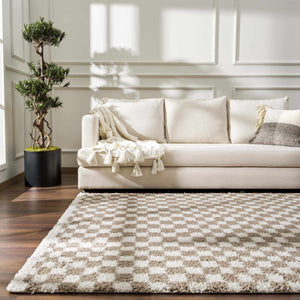 Boutique Rugs Kieu Taupe Checkered Shag Rug - view 15