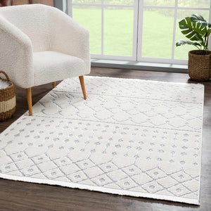 Ivory Gray Beil Textured Trellis Fringe Area Rug - Clearance
