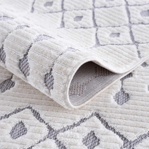 Ivory Gray Beil Textured Trellis Fringe Area Rug - Clearance
