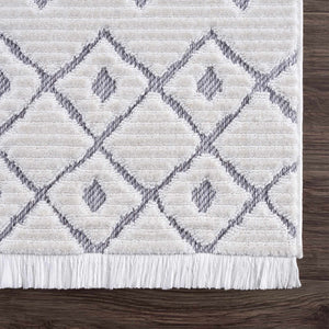 Ivory Gray Beil Textured Trellis Fringe Area Rug - Clearance