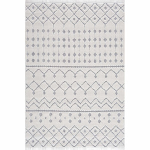 Ivory Gray Beil Textured Trellis Fringe Area Rug - Clearance