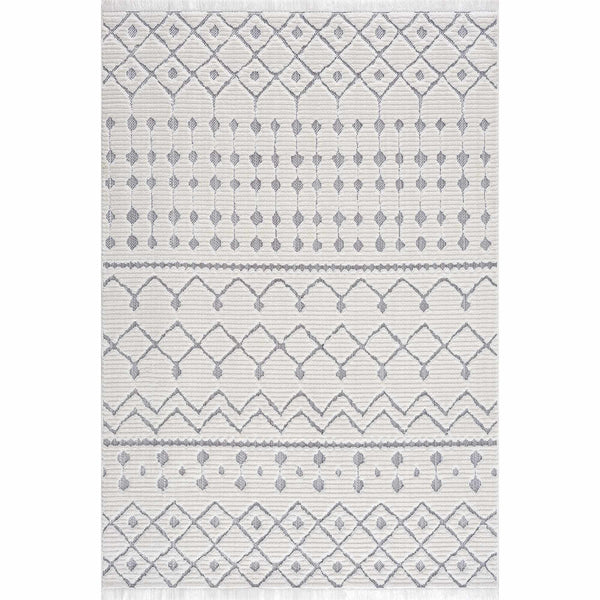 Ivory Gray Beil Textured Trellis Fringe Area Rug - Clearance