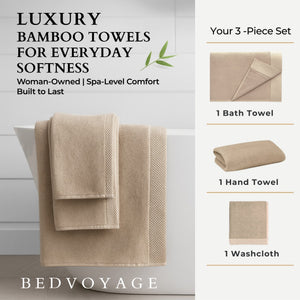 Bamboo Cotton Towel Set - Viscose from Bamboo + Cotton - 3pc - Champagne