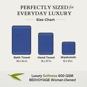 Bamboo Cotton Towel Set - Viscose from Bamboo + Cotton - 3pc - Indigo