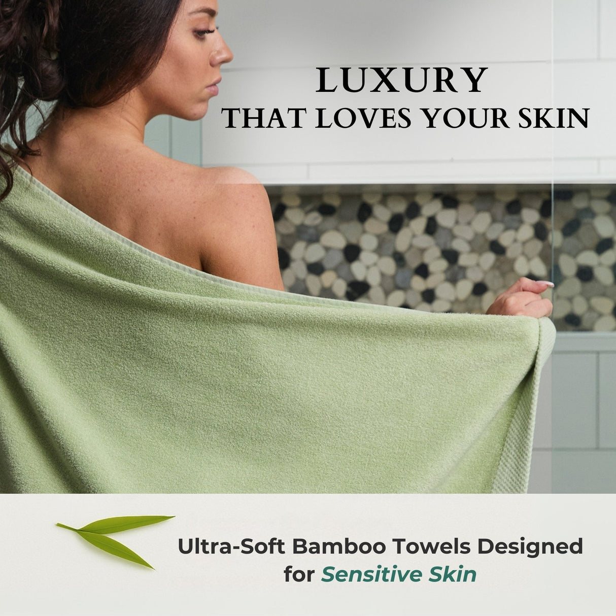 Bamboo Cotton Towel Set - Viscose from Bamboo + Cotton - 3pc - Sage