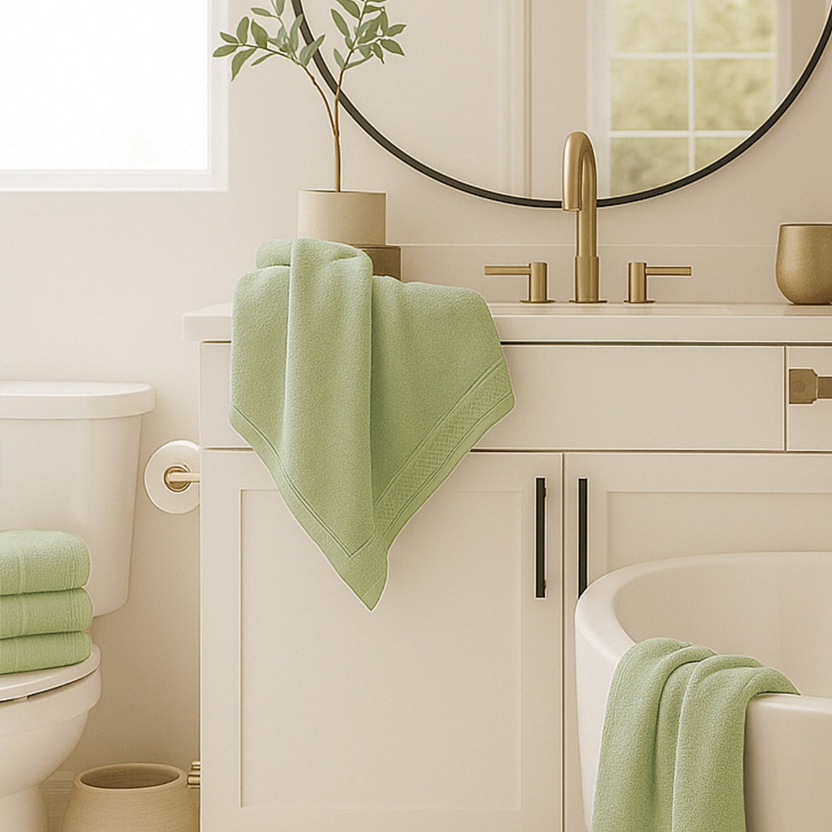 Bamboo Cotton Towel Set - Viscose from Bamboo + Cotton - 3pc - Sage
