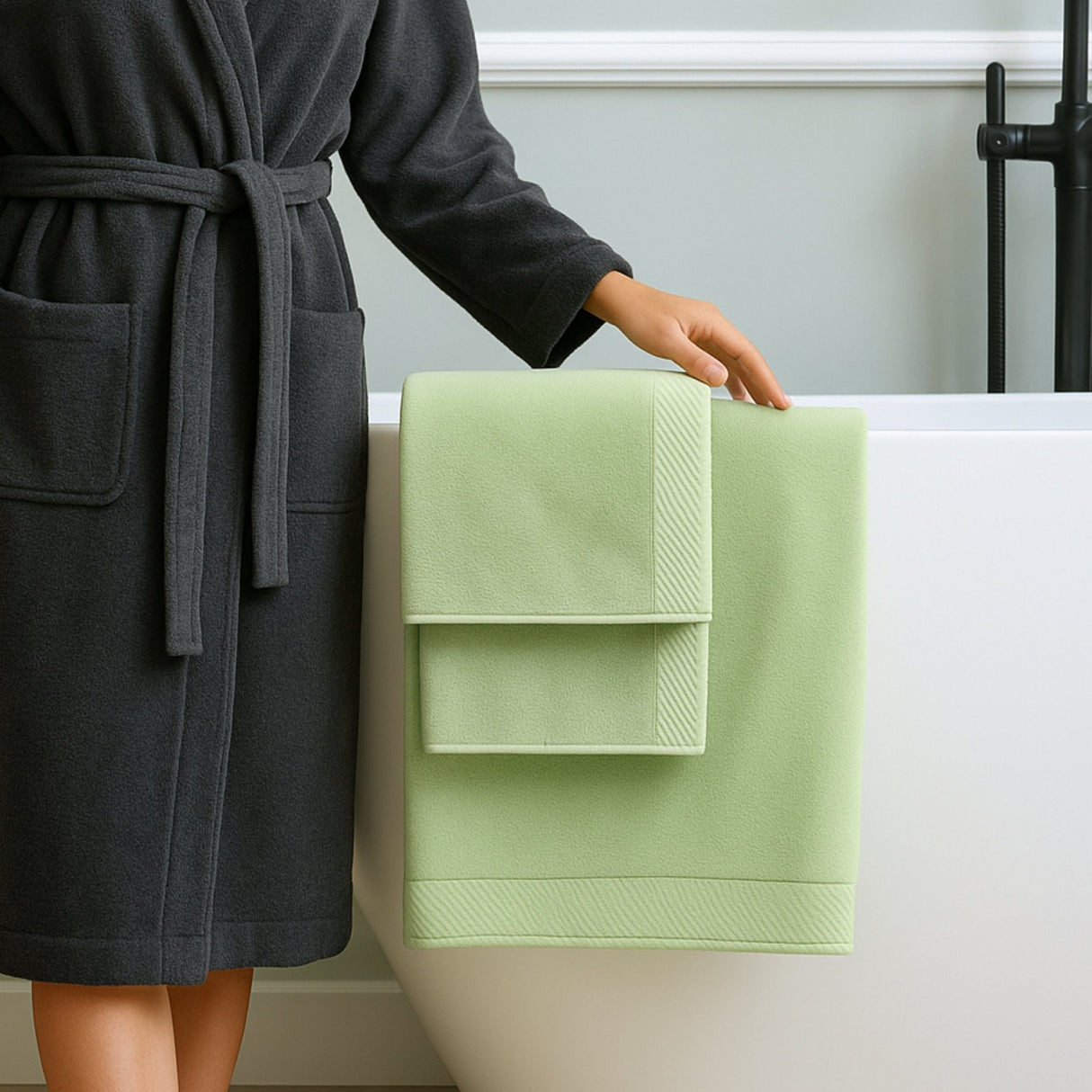 Bamboo Cotton Towel Set - Viscose from Bamboo + Cotton - 3pc - Sage