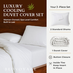 Bamboo Duvet Cover Set - 100% Viscose from Bamboo - 3pc - White