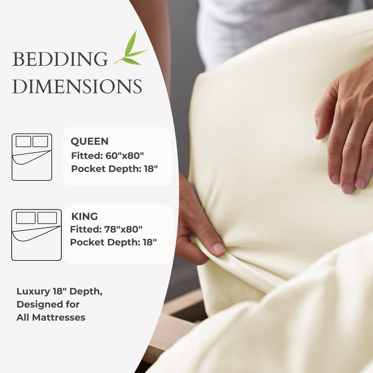 Bamboo Fitted Sheet - 100% Viscose from Bamboo - Ivory
