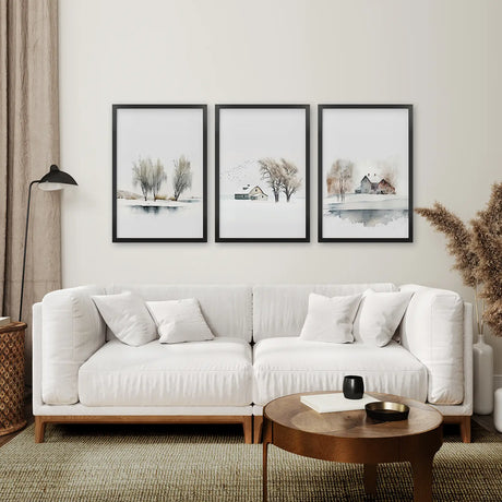 Winter Farm Tree Watercolor Wall Art Poster Set