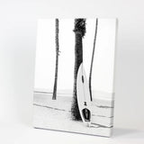 Black White Boho Summer Poster. Surfboard, Palm Trees