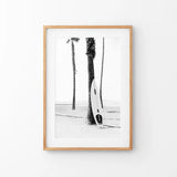 Black White Boho Summer Poster. Surfboard, Palm Trees