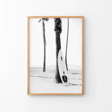Black White Boho Summer Poster. Surfboard, Palm Trees