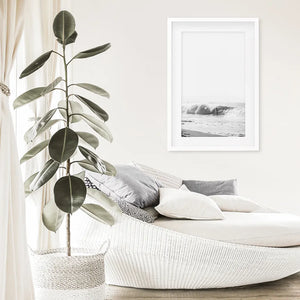 Black White Boho Tropical Wall Decor. Surfer, Waves