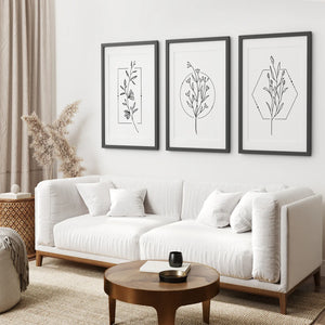 Minimal Flower Line Art: Black White Wall Art Set