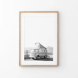 Black and White Hipster Van Poster. Summer Travel