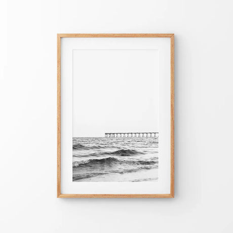 Black White Minimalistic Beach Pier Poster