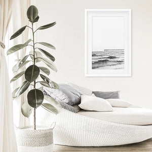 Black White Minimalistic Beach Pier Poster