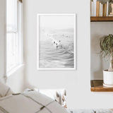 Black White Surfers on the Waves Wall Art Print
