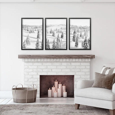 3 Piece Black White Nordic Winter Forest Wall Art Set
