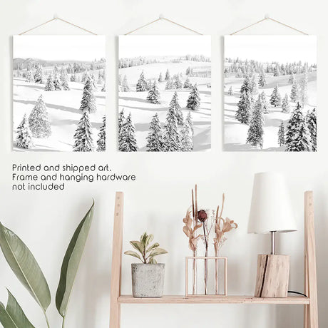 3 Piece Black White Nordic Winter Forest Wall Art Set