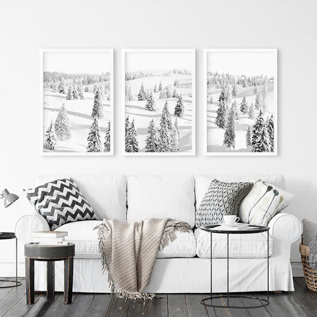 3 Piece Black White Nordic Winter Forest Wall Art Set