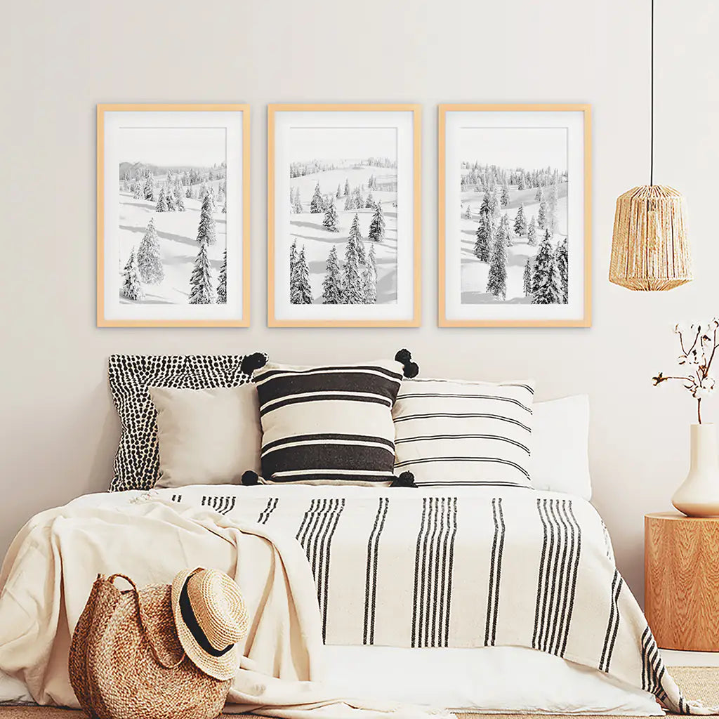 3 Piece Black White Nordic Winter Forest Wall Art Set