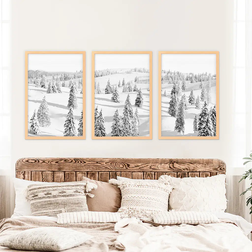3 Piece Black White Nordic Winter Forest Wall Art Set
