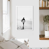 Black White Modern Surfer Photo. Coastal Style Print