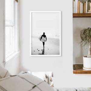 Black White Modern Surfer Photo. Coastal Style Print