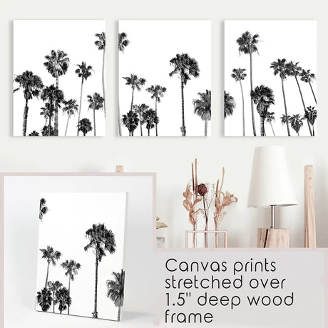 Black White Palm Trees Triptych