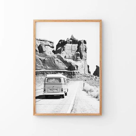 Black White Van Camper Poster. Utah National Park Wall Art