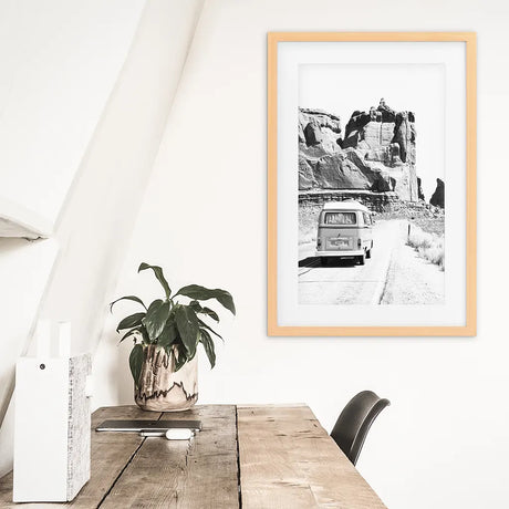 Black White Van Camper Poster. Utah National Park Wall Art