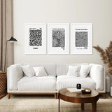 Black White set of 3 Piece Abstract Kusama Art