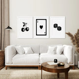 Set of Three Piece Playing Cards Black and White Decor