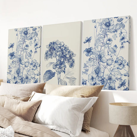 Chinoiserie Blue Flowers Watercolor Poster Decor