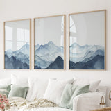 Blue Abstract Watercolor Mountain 3 Piece Decor