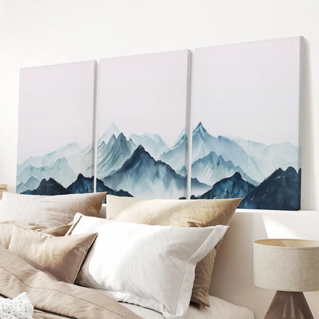 Modern Blue Watercolor Mountain Landscape Prints