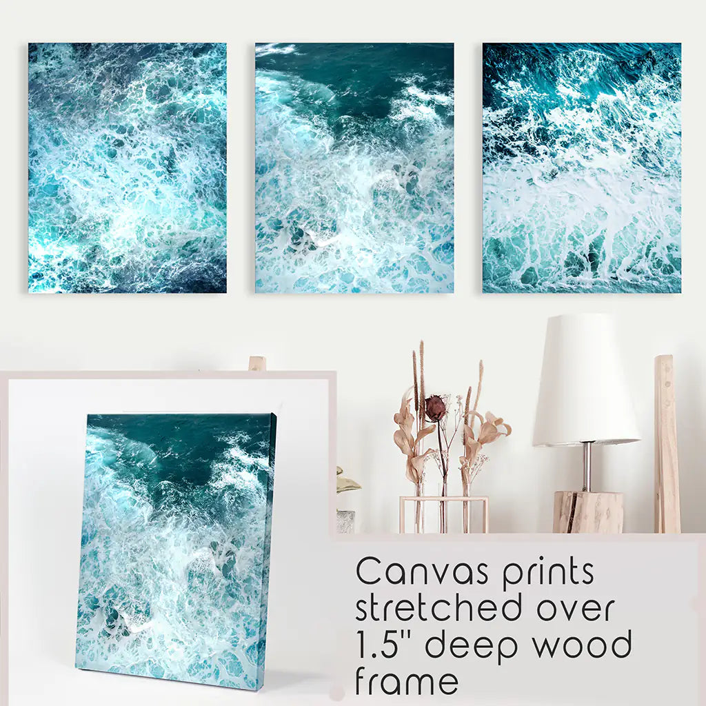 3 Piece Blue Minimalist Ocean Waves Large Wall Decor